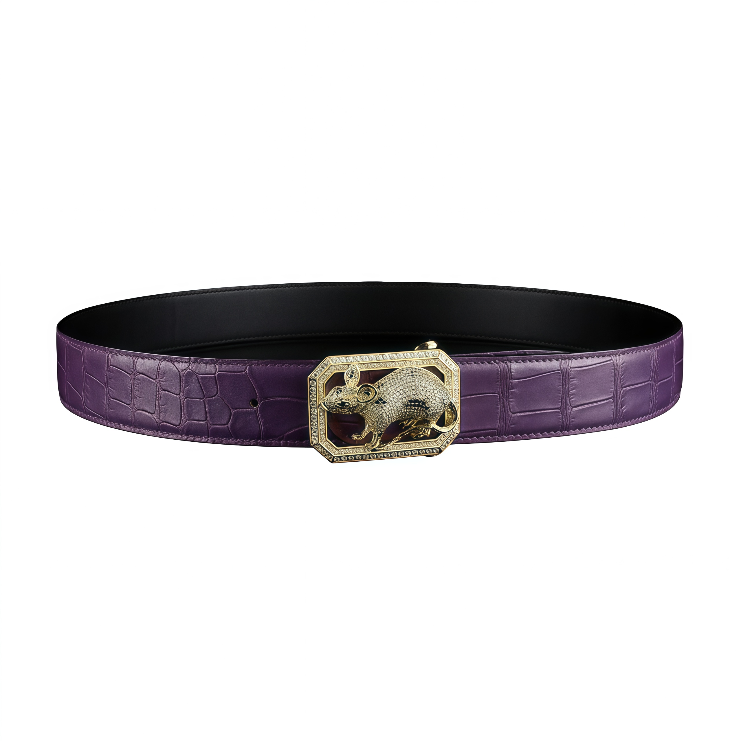 BELTLEY Purple Nile Crocodile Skin Belt with Rat Buckle