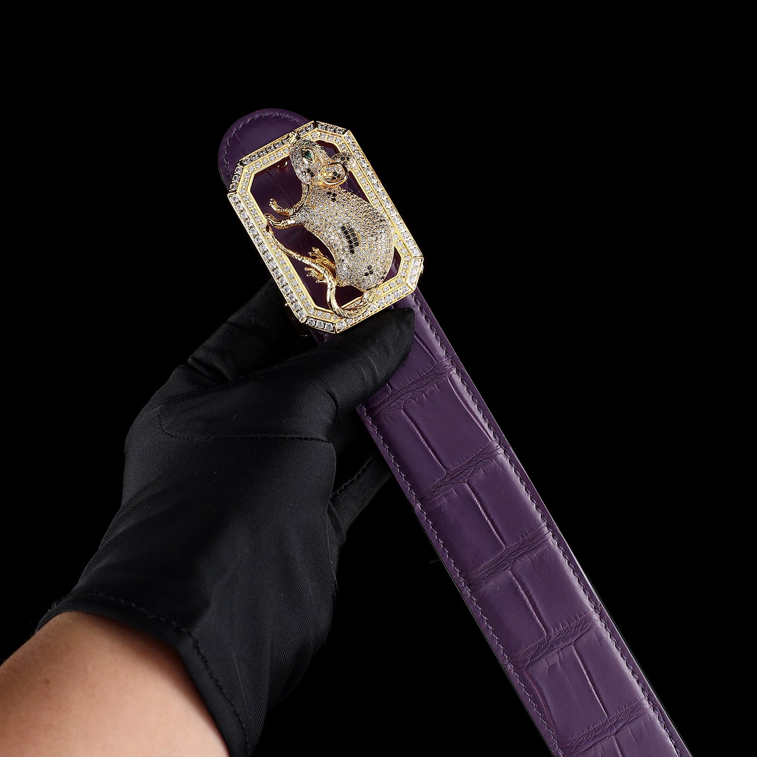 BELTLEY Purple Nile Crocodile Skin Belt with Rat Buckle