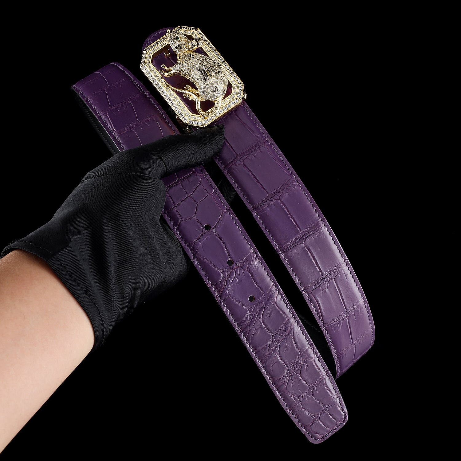 BELTLEY Purple Nile Crocodile Skin Belt with Rat Buckle