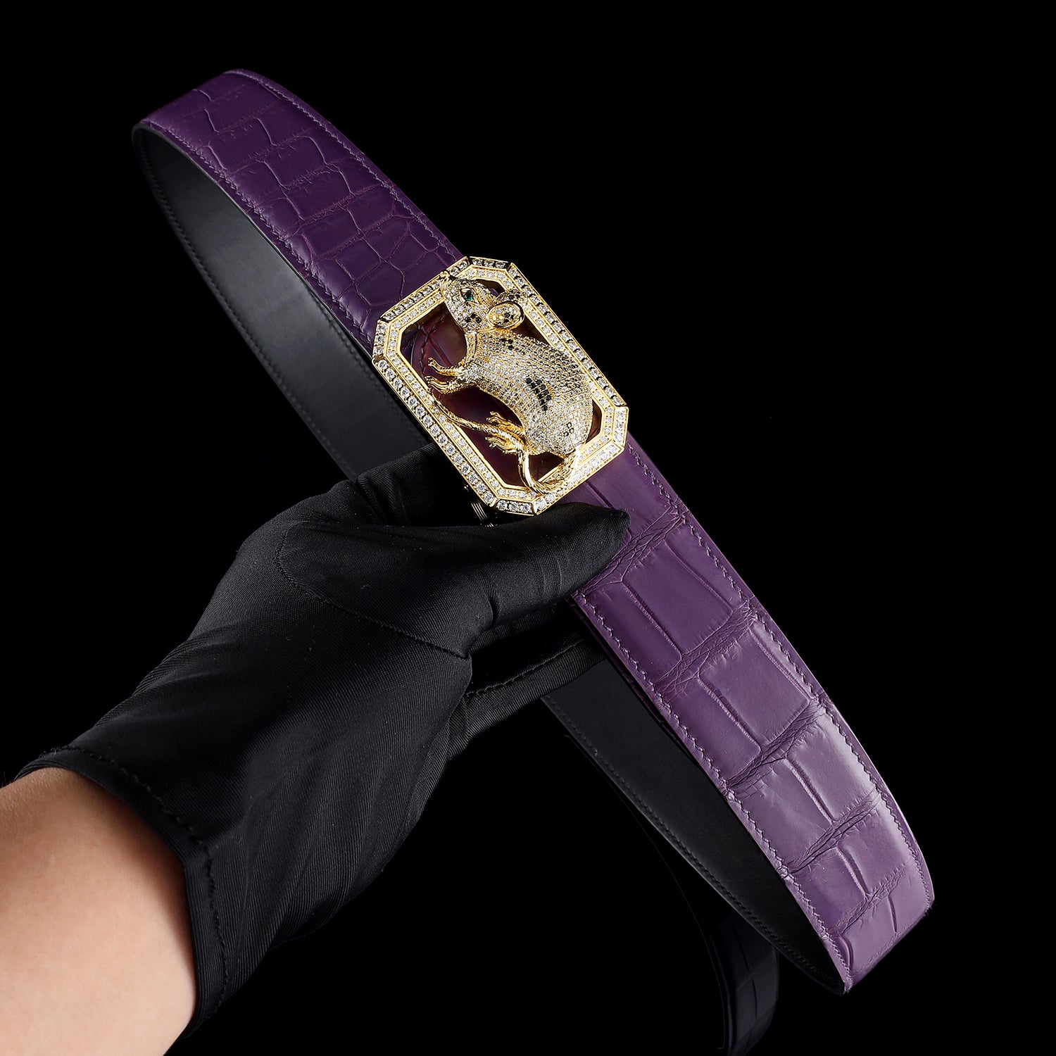 BELTLEY Purple Nile Crocodile Skin Belt with Rat Buckle