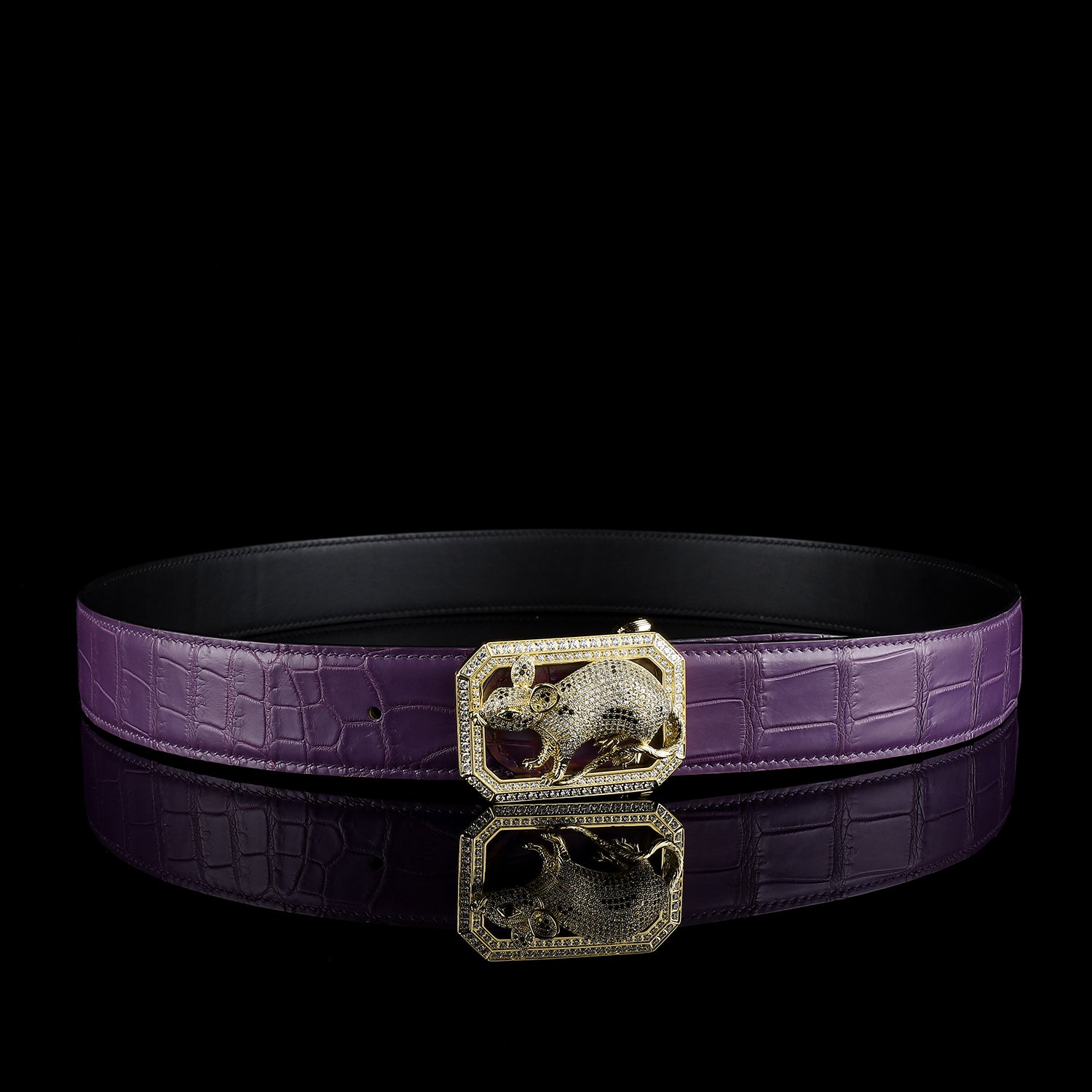 BELTLEY Purple Nile Crocodile Skin Belt with Rat Buckle