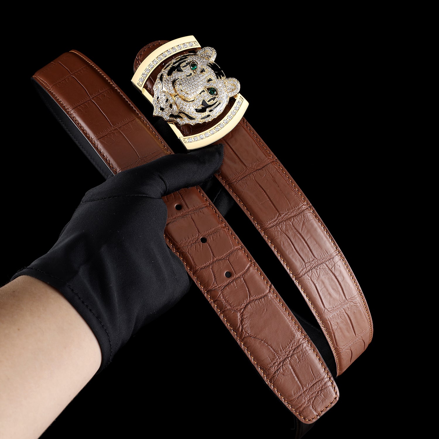 BELTLEY Real Crocodile Belt for Men in Chestnut Brown