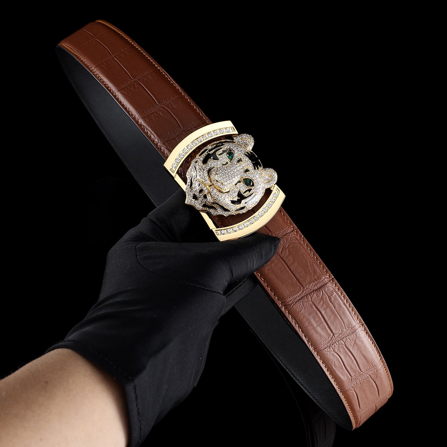 BELTLEY Real Crocodile Belt for Men in Chestnut Brown