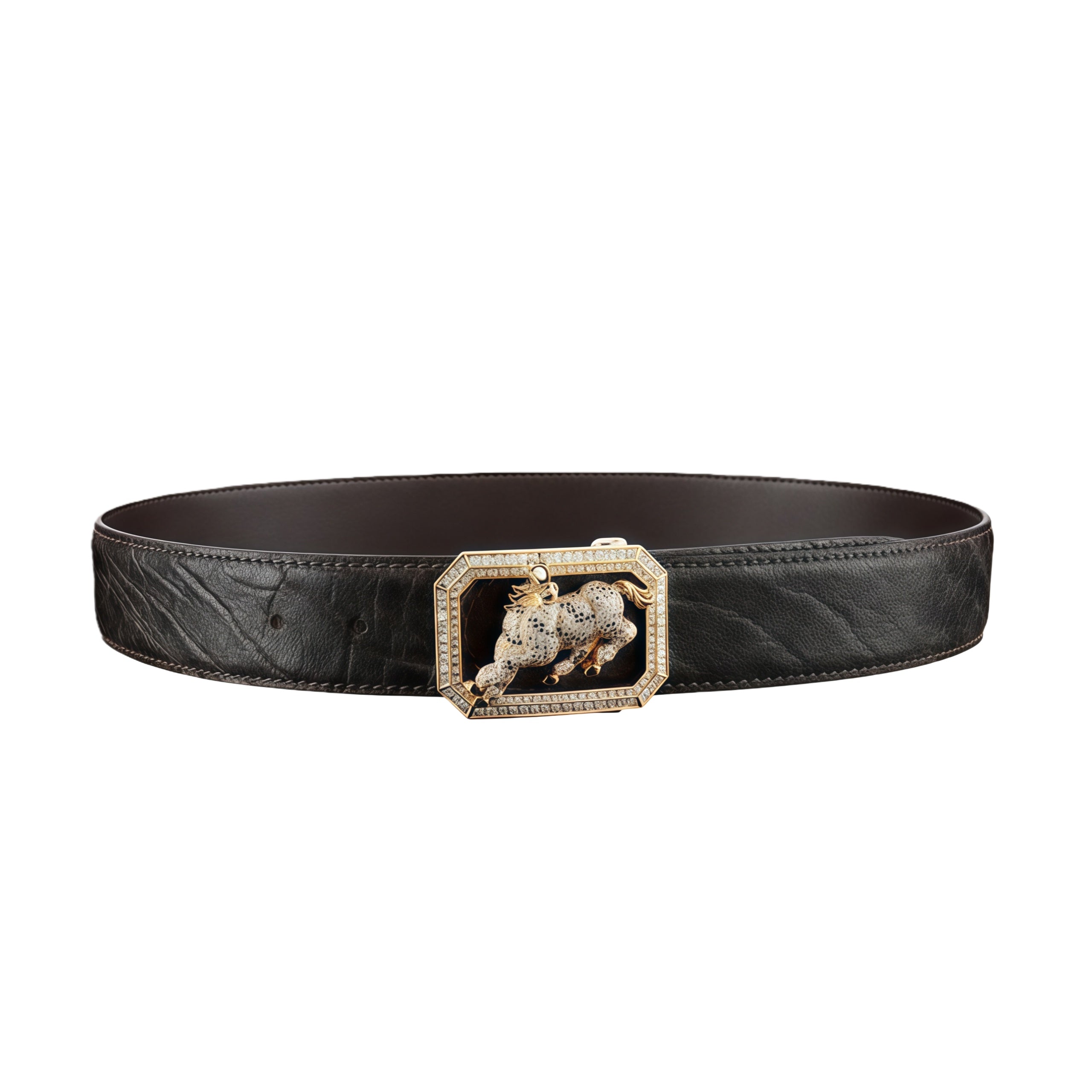 BELTLEY Real Elephant Skin Belt in Espresso Brown-Horse Buckle