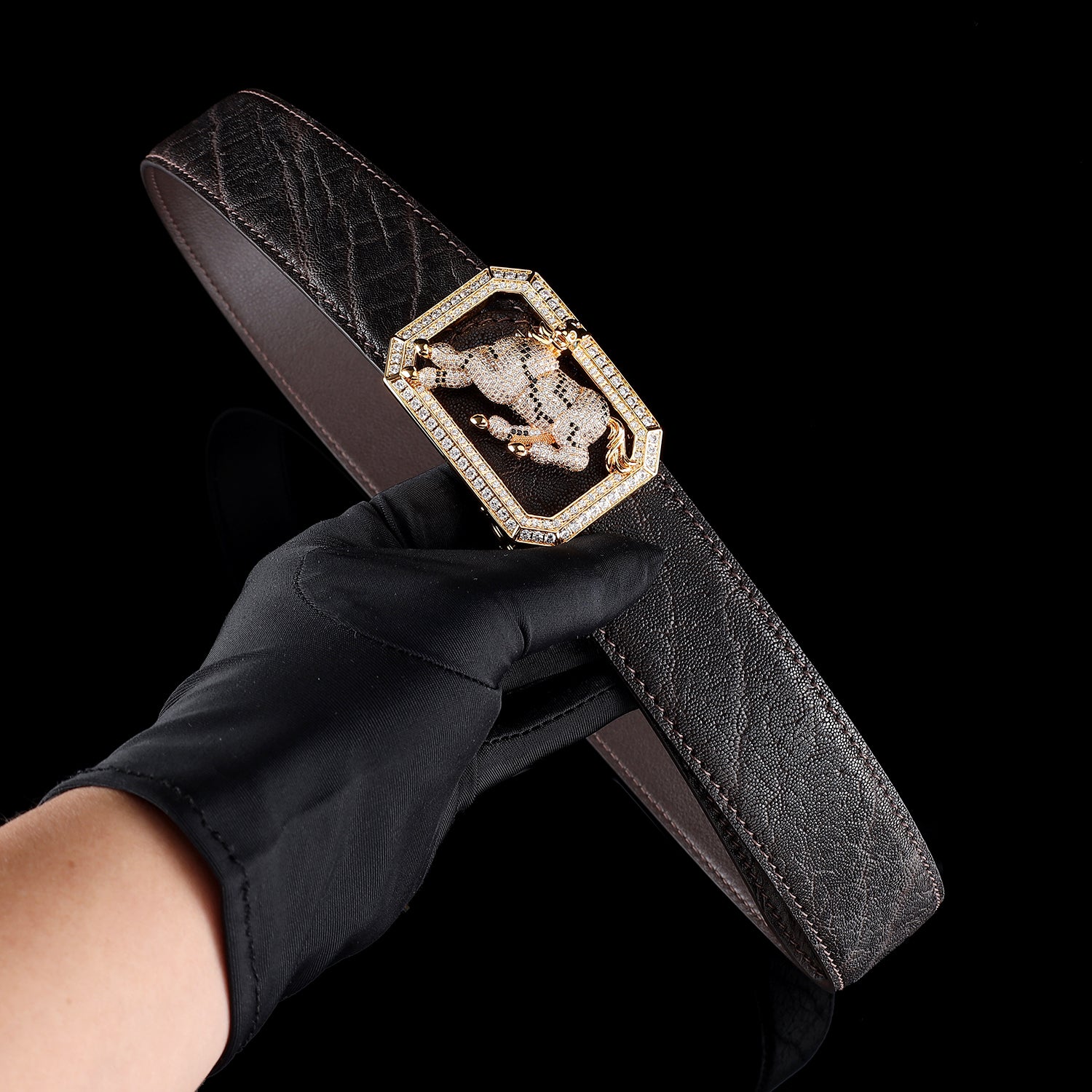 BELTLEY Real Elephant Skin Belt in Espresso Brown-Horse Buckle