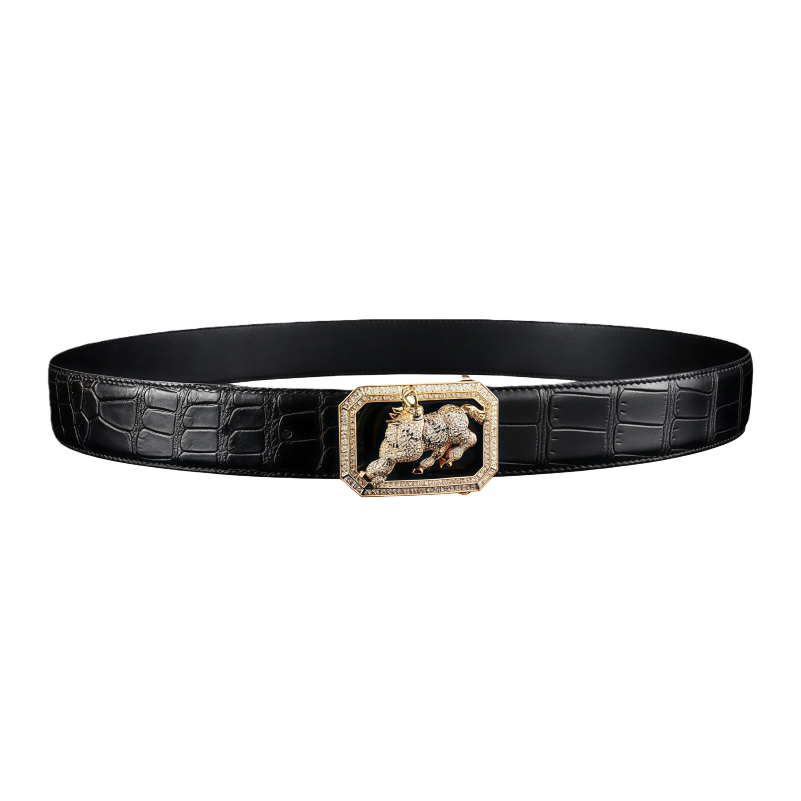 BELTLEY Real Nile Crocodile Leather Belt-Gold Plated Horse Buckle Belt