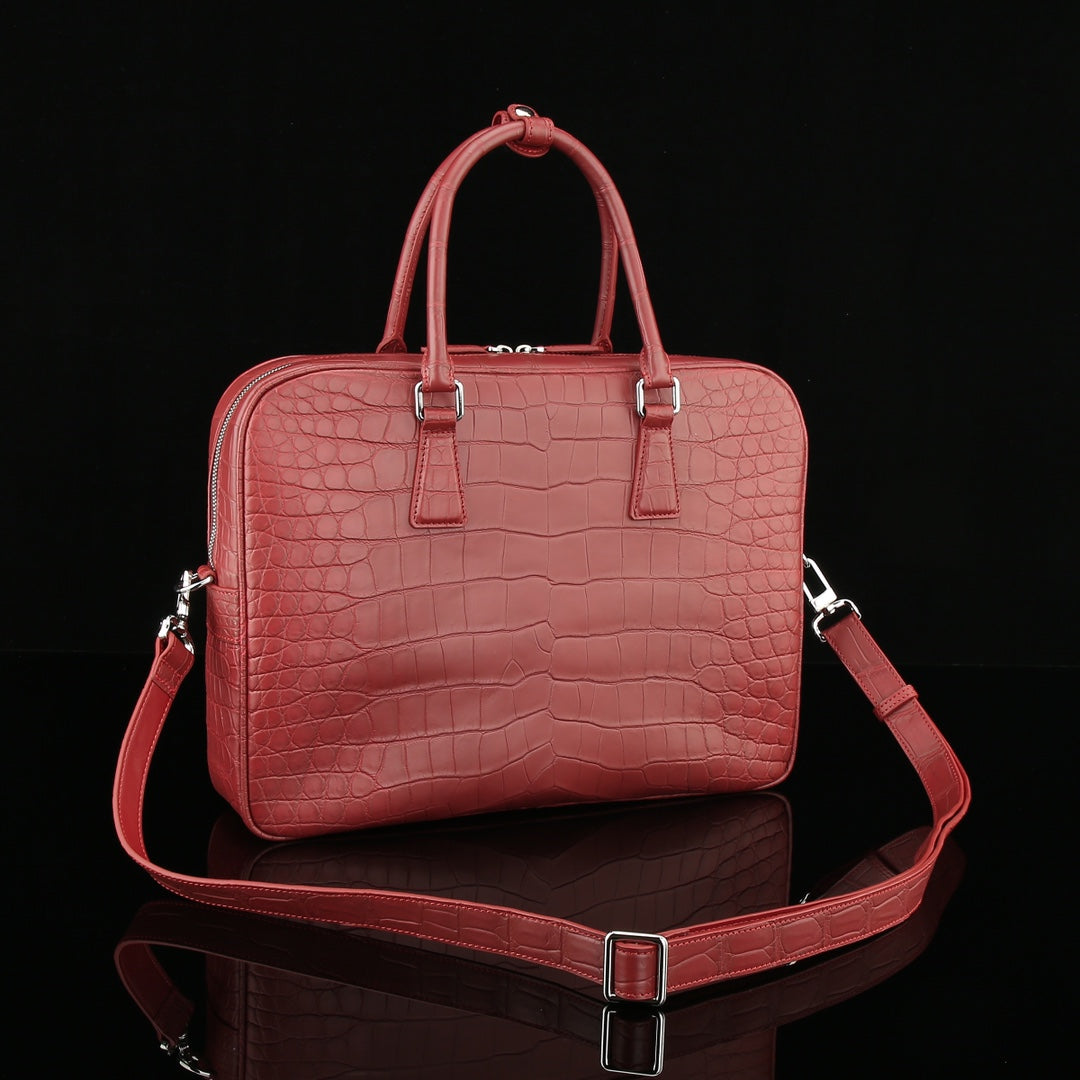 BELTLEY Red Matte Crocodile Briefcase | Luxury Nile Leather Business Bag
