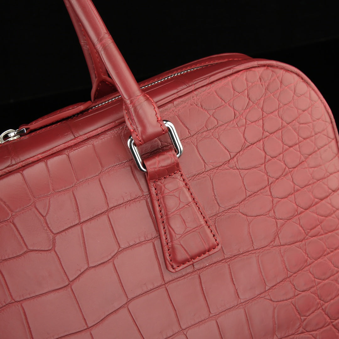 BELTLEY Red Matte Crocodile Briefcase | Luxury Nile Leather Business Bag