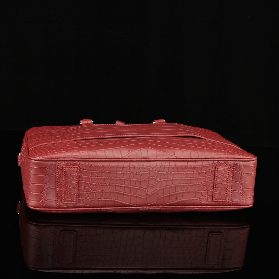 BELTLEY Red Matte Crocodile Briefcase | Luxury Nile Leather Business Bag