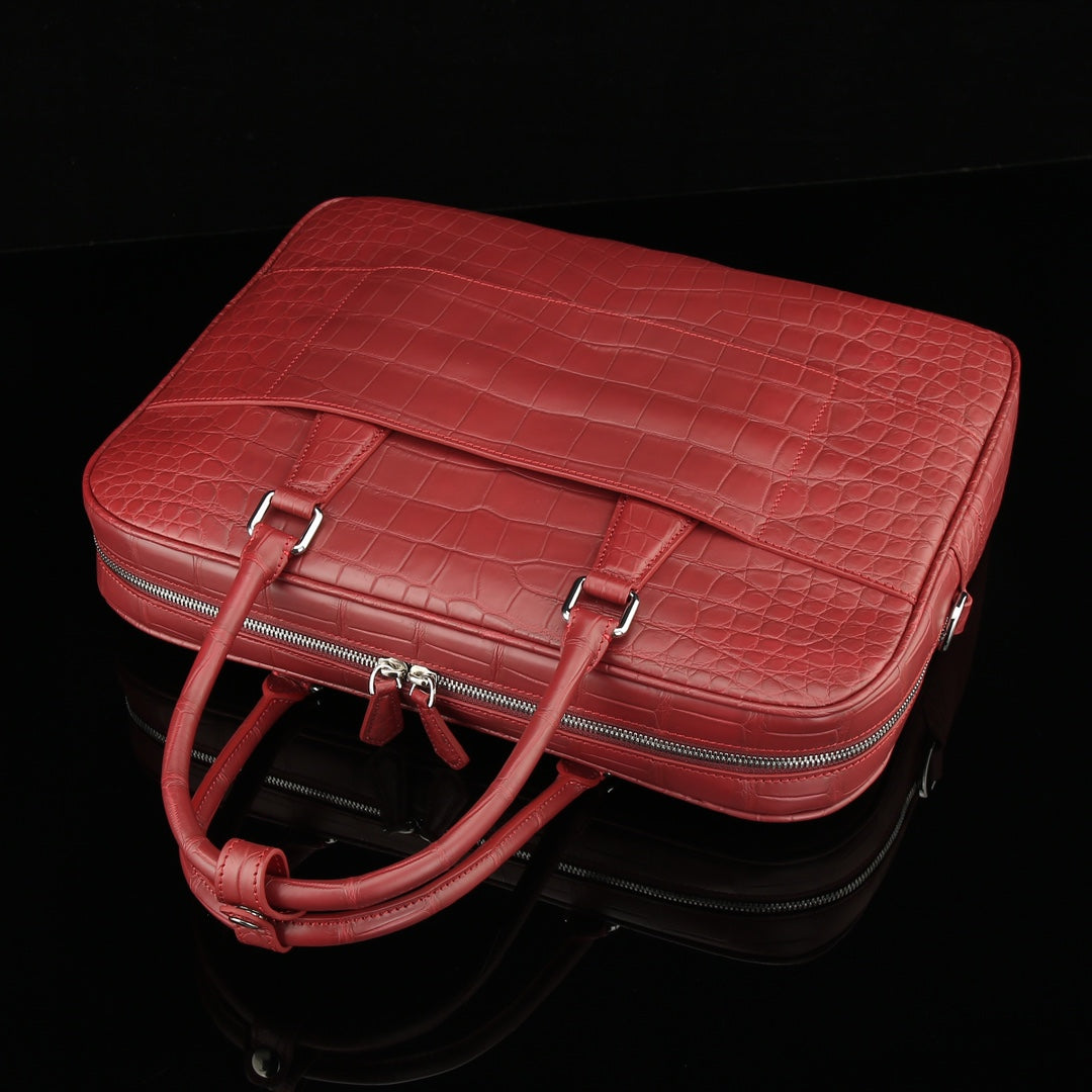 BELTLEY Red Matte Crocodile Briefcase | Luxury Nile Leather Business Bag
