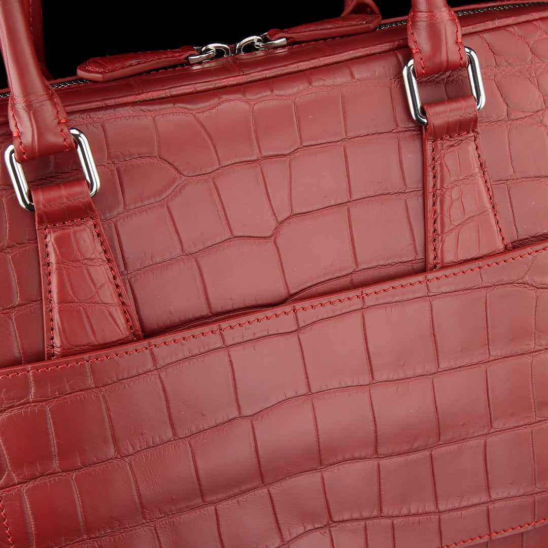 BELTLEY Red Matte Crocodile Briefcase | Luxury Nile Leather Business Bag