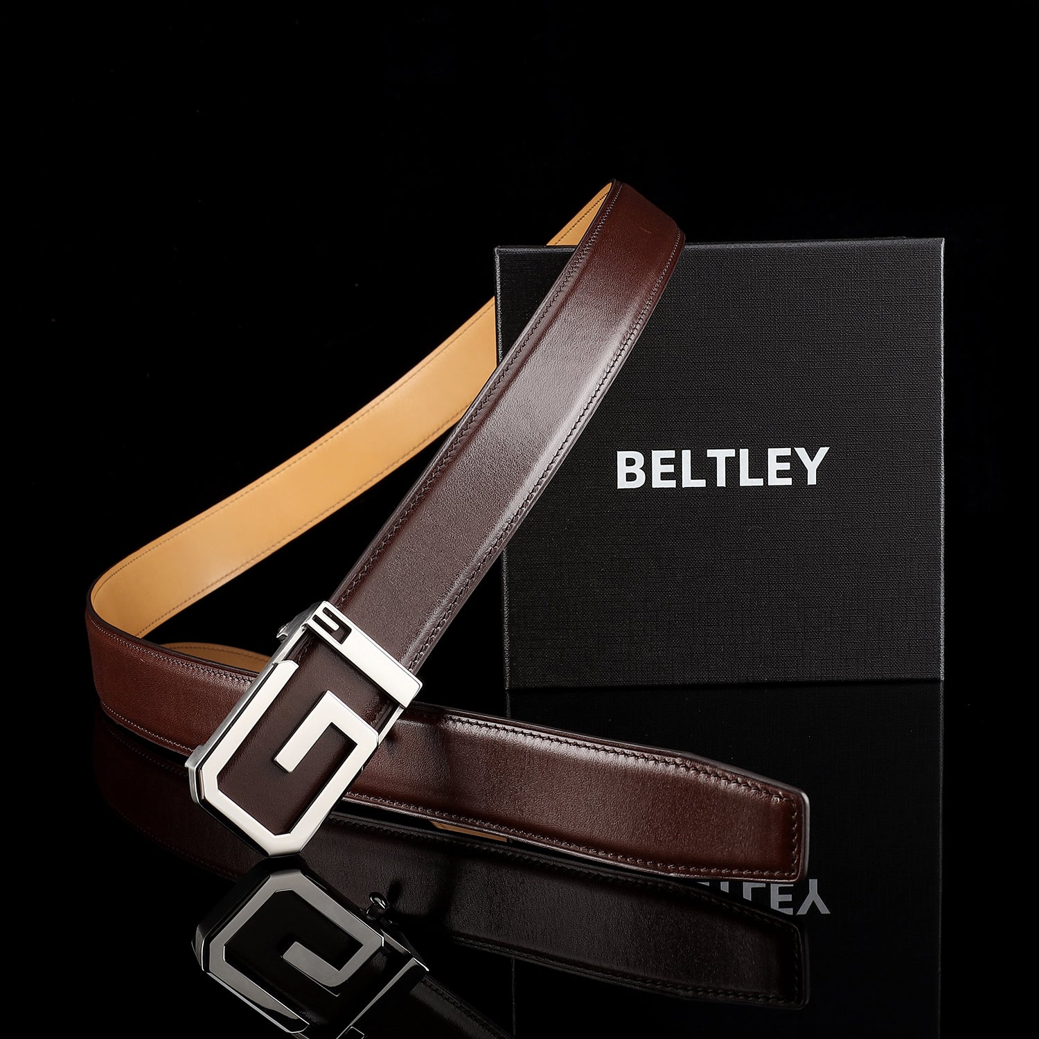 Brown Full-Grain Calfskin Leather Belt with Signature “G” Buckle — additional view 11 | BELTLEY