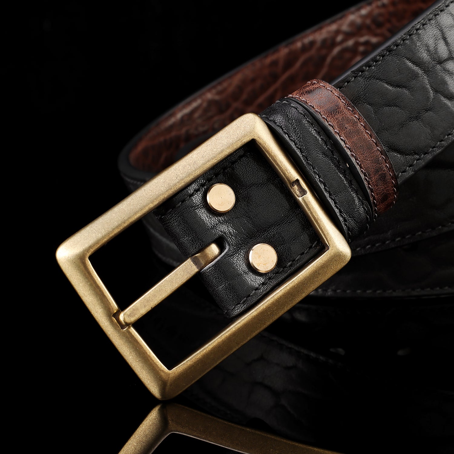 BELTLEY Reversible Full-Grain Leather Belt-Black and Brown