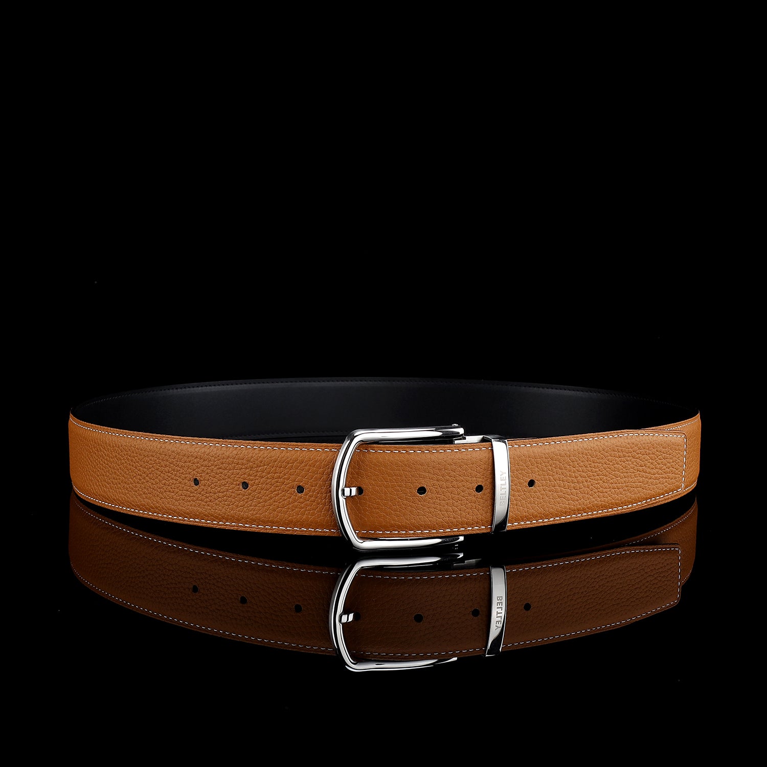 BELTLEY Rich Tan Pebbled Leather Belt 1.5 Inches-Unisex