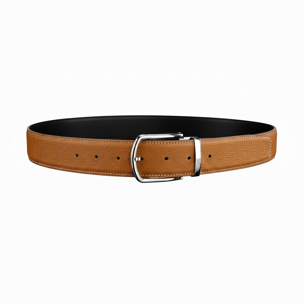 BELTLEY Rich Tan Pebbled Leather Belt 1.5 Inches-Unisex