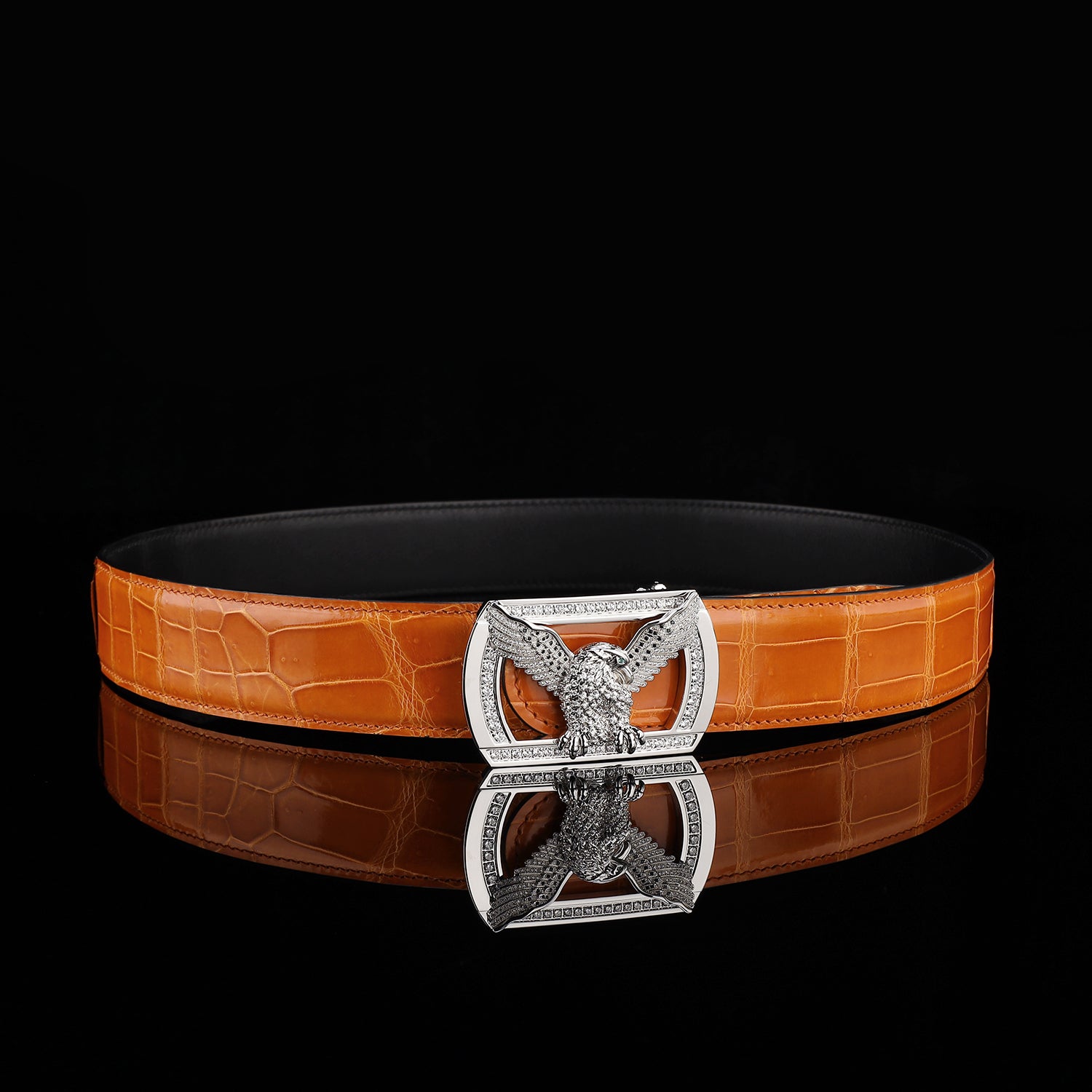 BELTLEY Royal Cognac Orange Glazed Nile Crocodile Belt