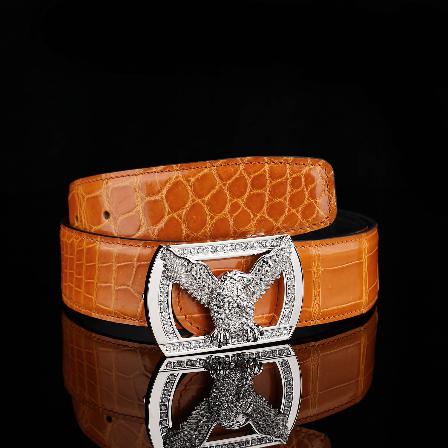 BELTLEY Royal Cognac Orange Glazed Nile Crocodile Belt