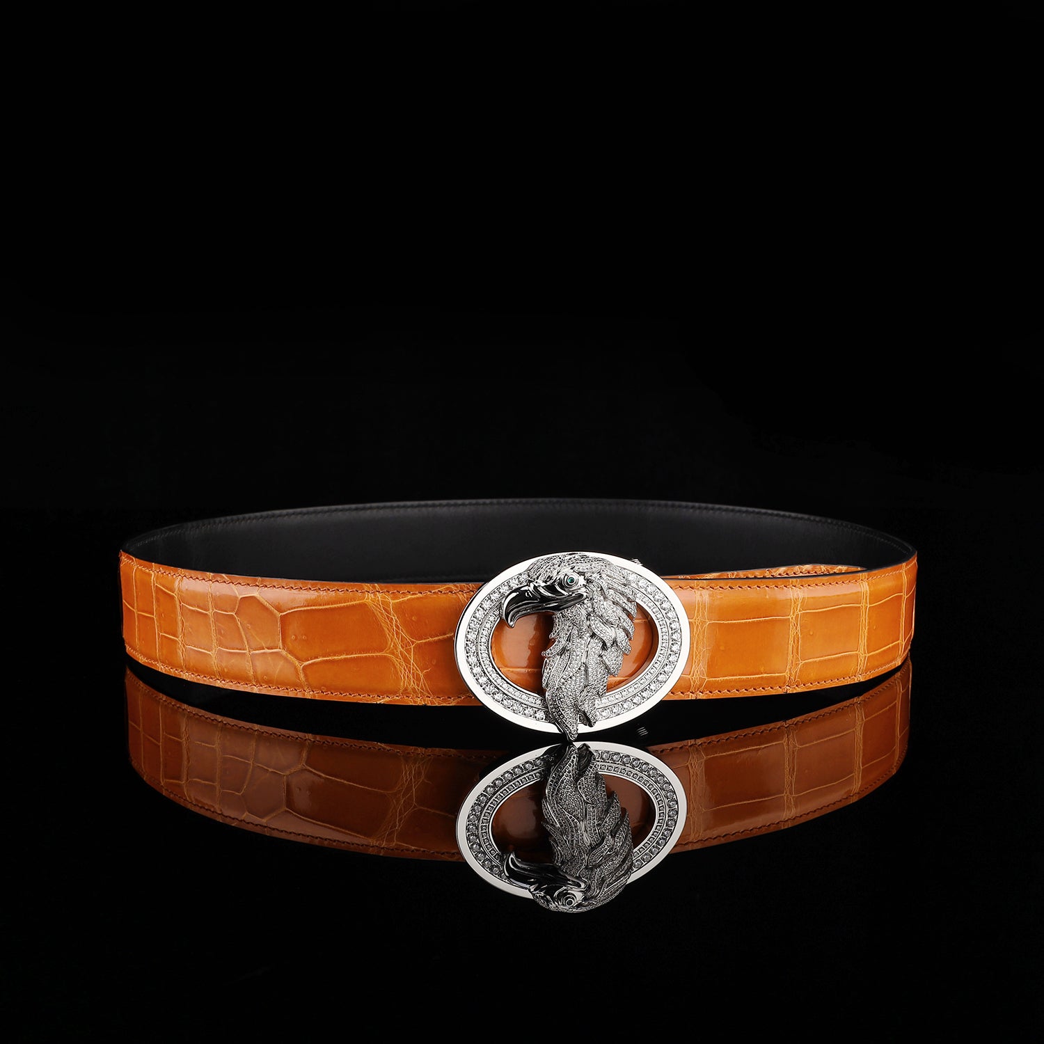 BELTLEY Royal Cognac Orange Glossy Crocodile Belt