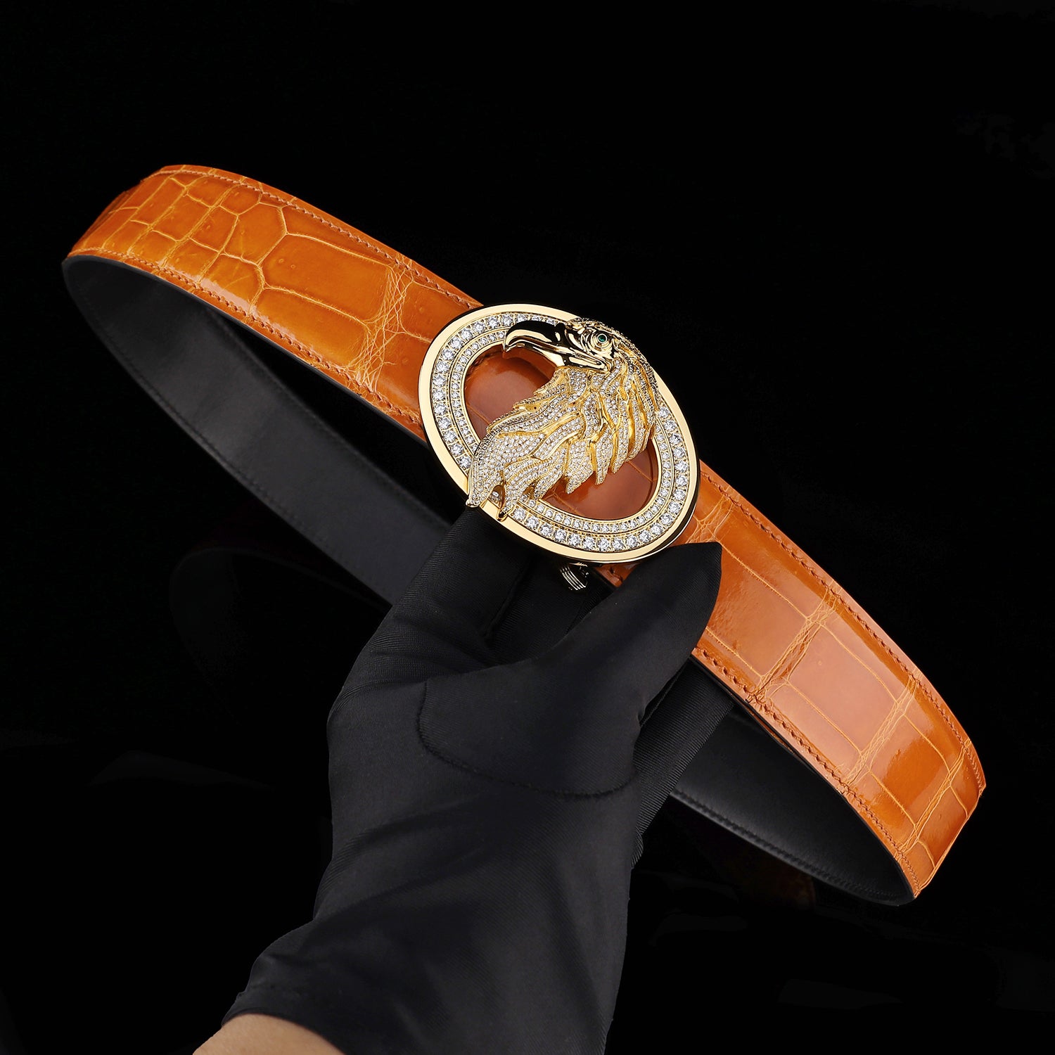 BELTLEY Royal Cognac Orange Glossy Crocodile Belt