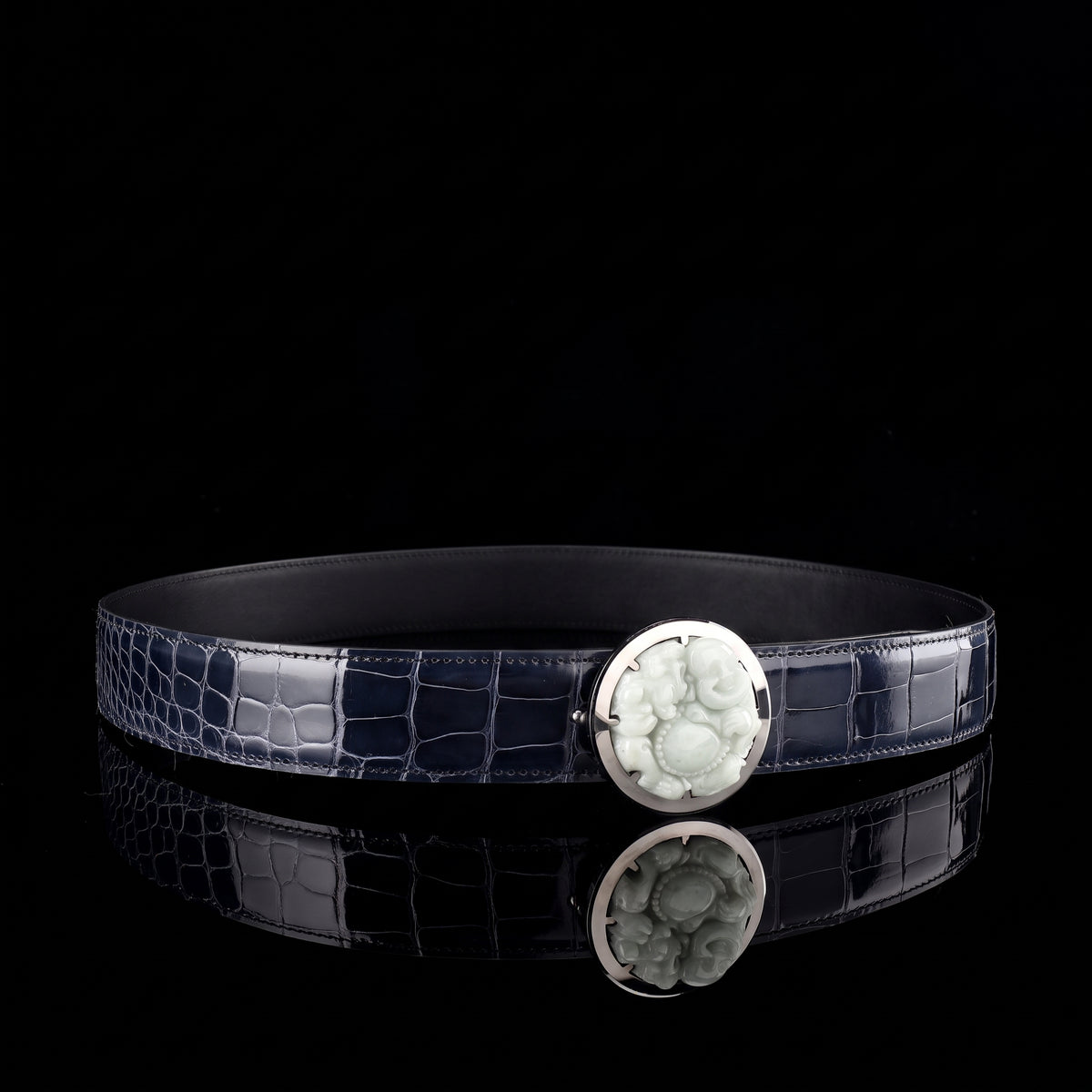 BELTLEY Shiny Alligator Belt WIth Tungsten Buckle