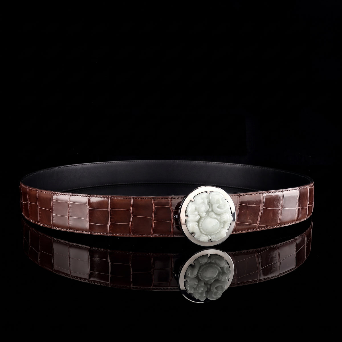 BELTLEY Shiny Alligator Belt WIth Tungsten Buckle