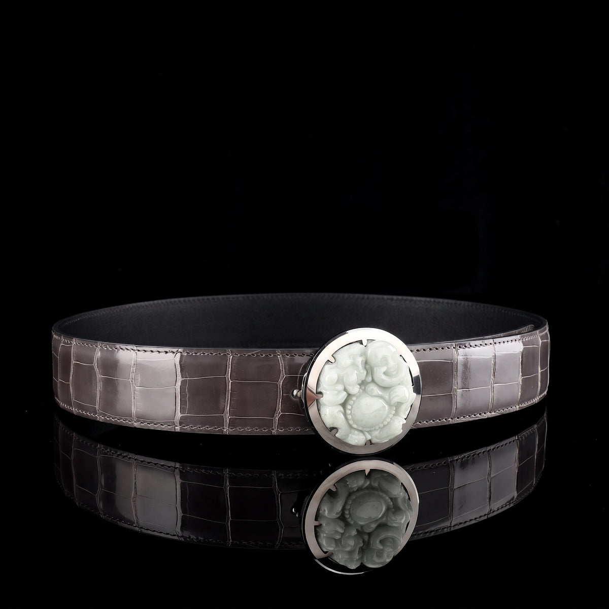 BELTLEY Shiny Alligator Belt WIth Tungsten Buckle