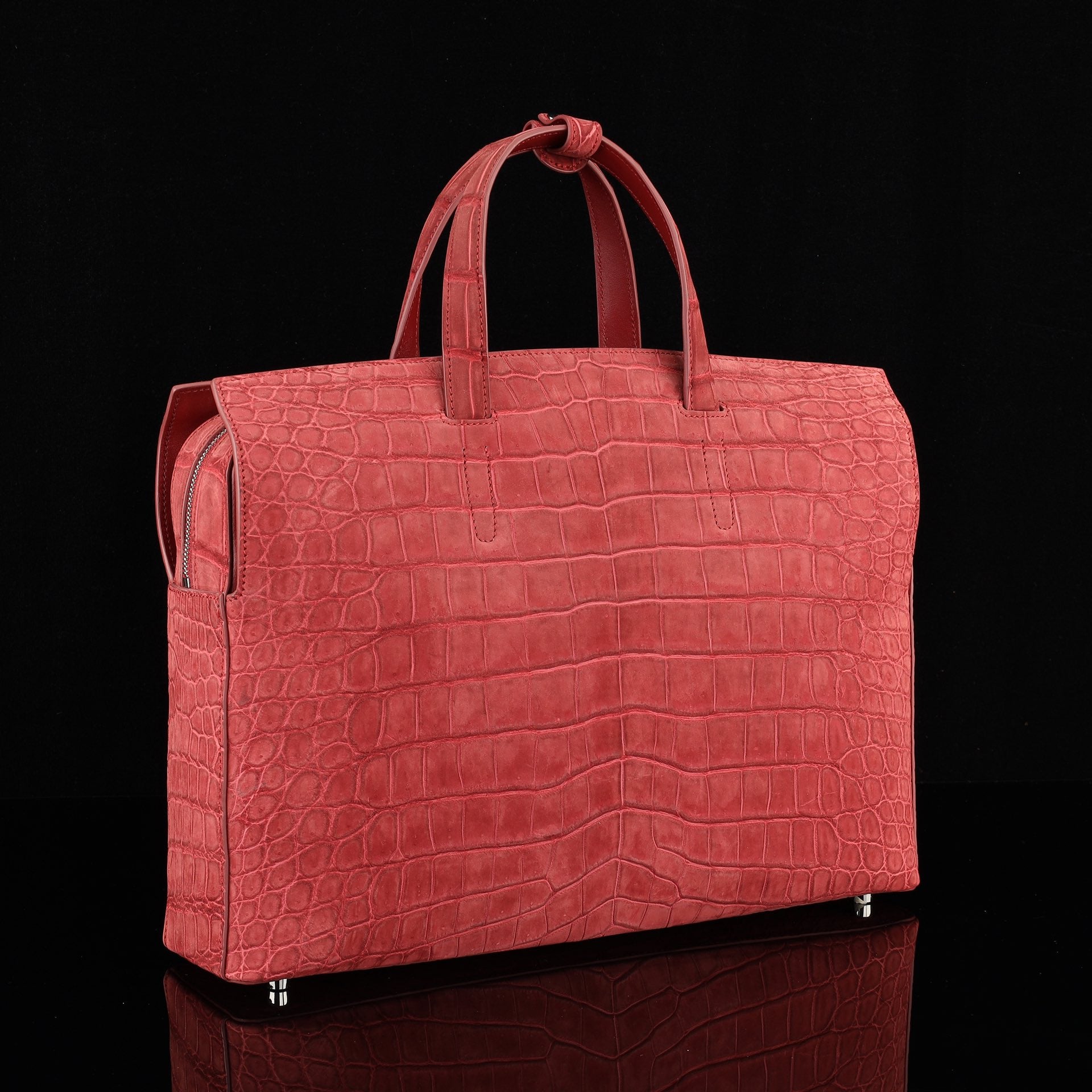 BELTLEY Sienna Red Crocodile Leather Office Bag–Men’s Business Briefcase