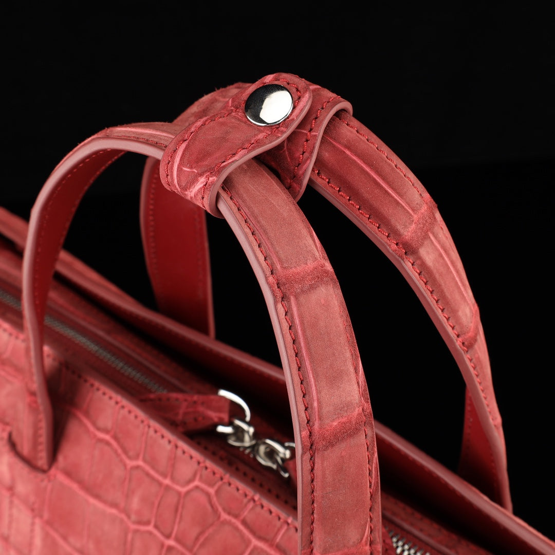 BELTLEY Sienna Red Crocodile Leather Office Bag–Men’s Business Briefcase