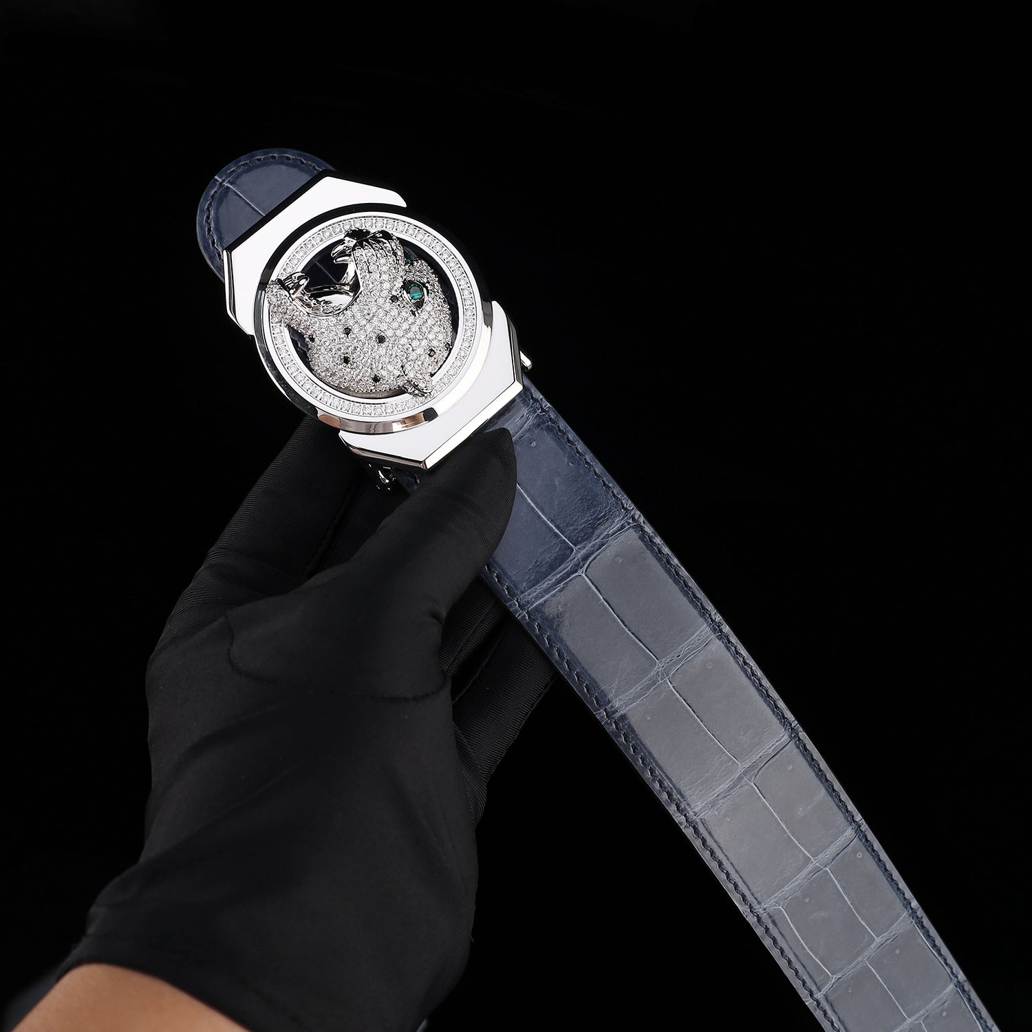 BELTLEY Storm Blue Crocodile Leather Belt – Mirror Shine Exotic Designer Belt