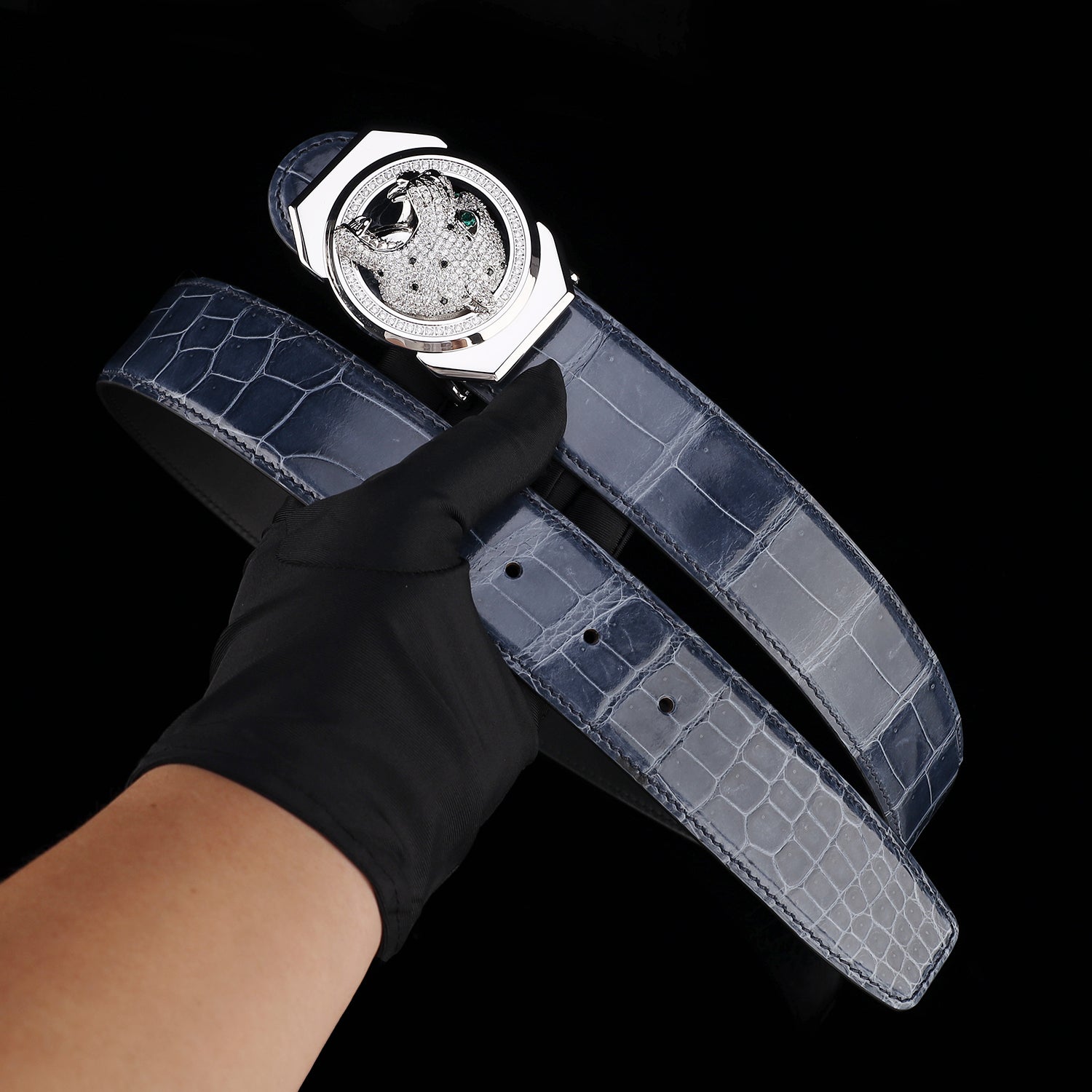 BELTLEY Storm Blue Crocodile Leather Belt – Mirror Shine Exotic Designer Belt