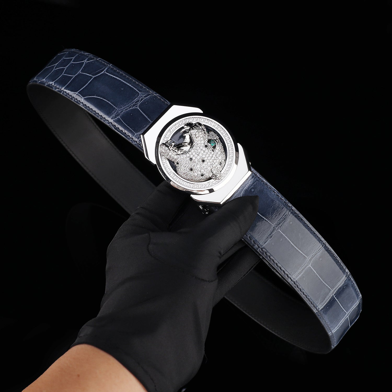 BELTLEY Storm Blue Crocodile Leather Belt – Mirror Shine Exotic Designer Belt
