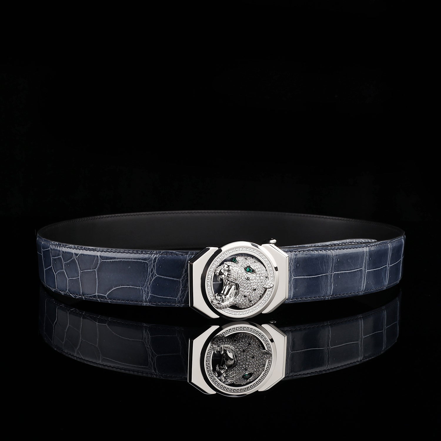 BELTLEY Storm Blue Crocodile Leather Belt – Mirror Shine Exotic Designer Belt