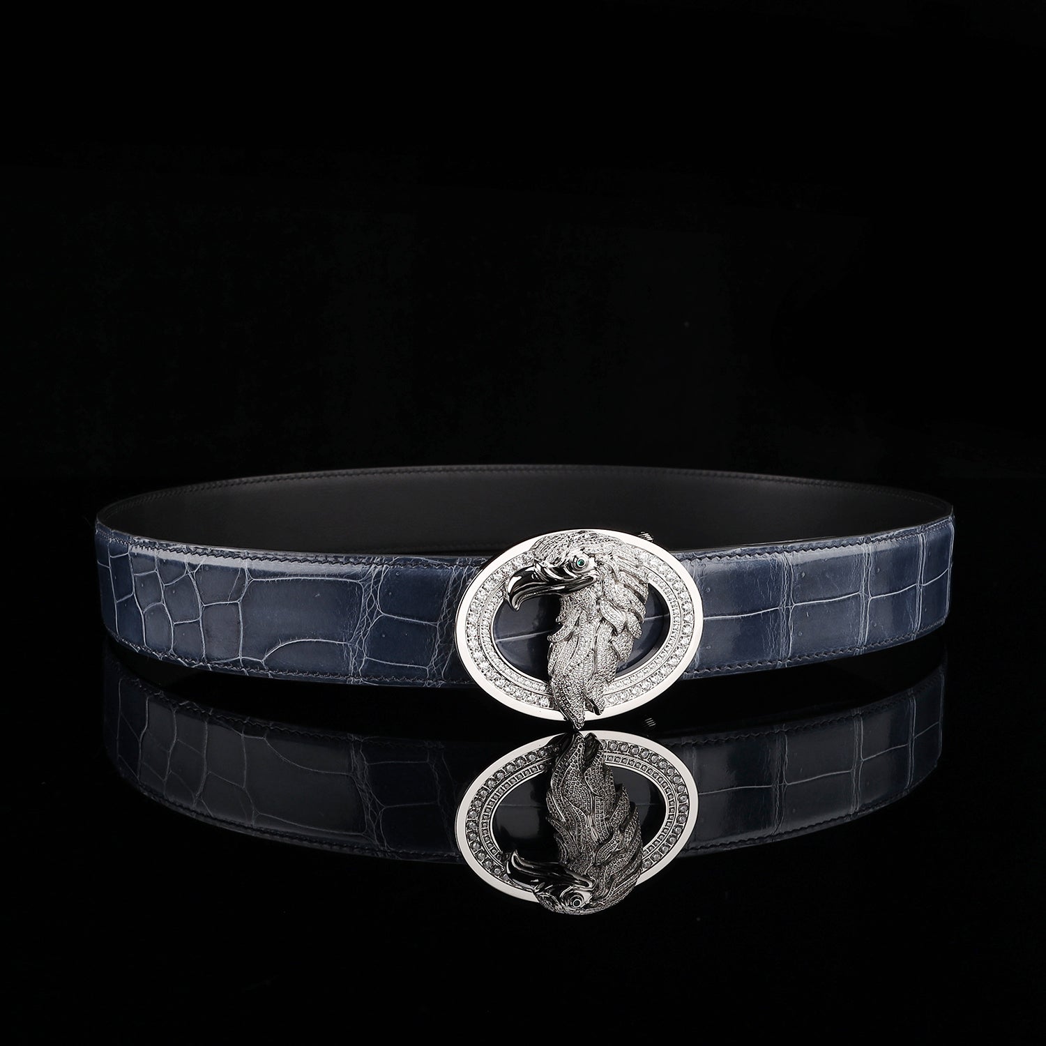 BELTLEY Storm Blue Exotic Crocodile Leather Belt – High Shine Men's Belt