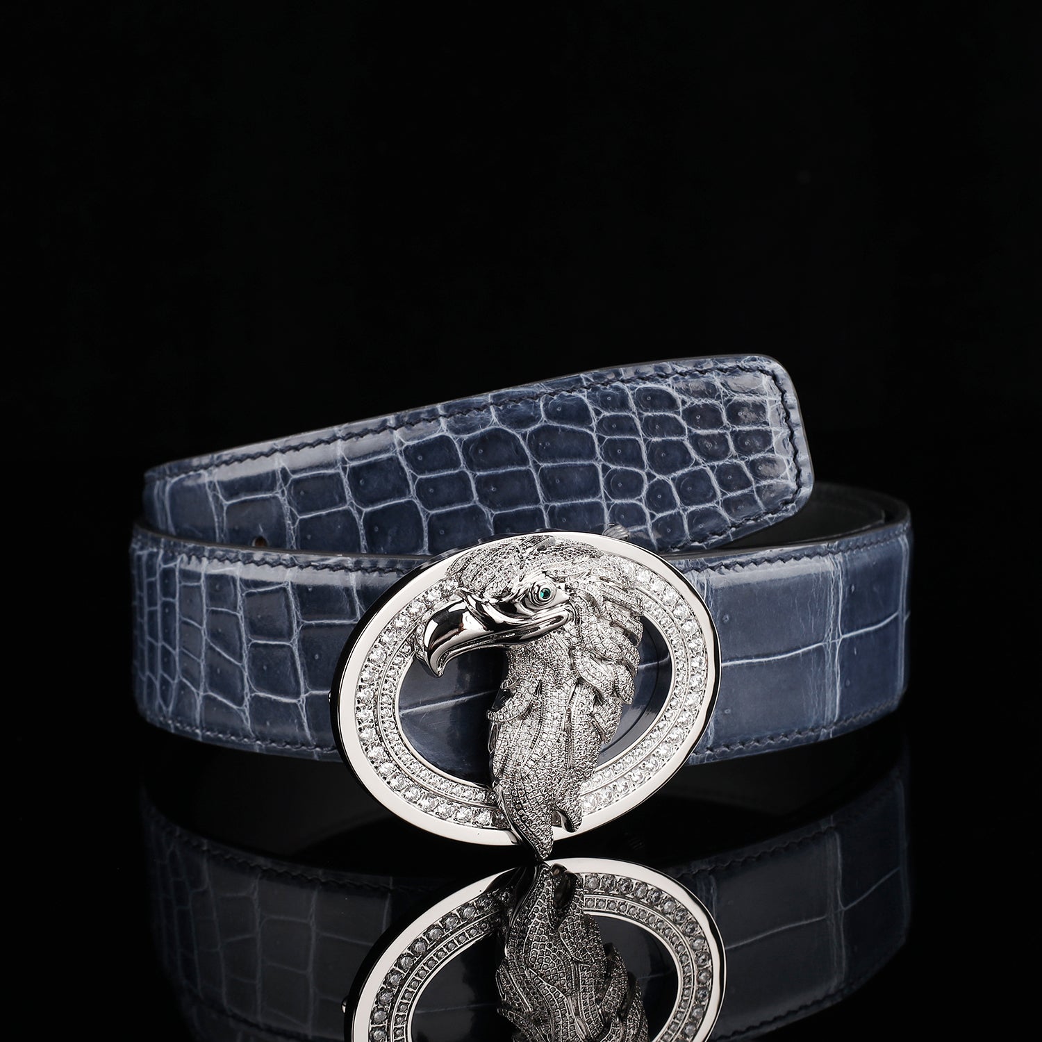BELTLEY Storm Blue Exotic Crocodile Leather Belt – High Shine Men's Belt
