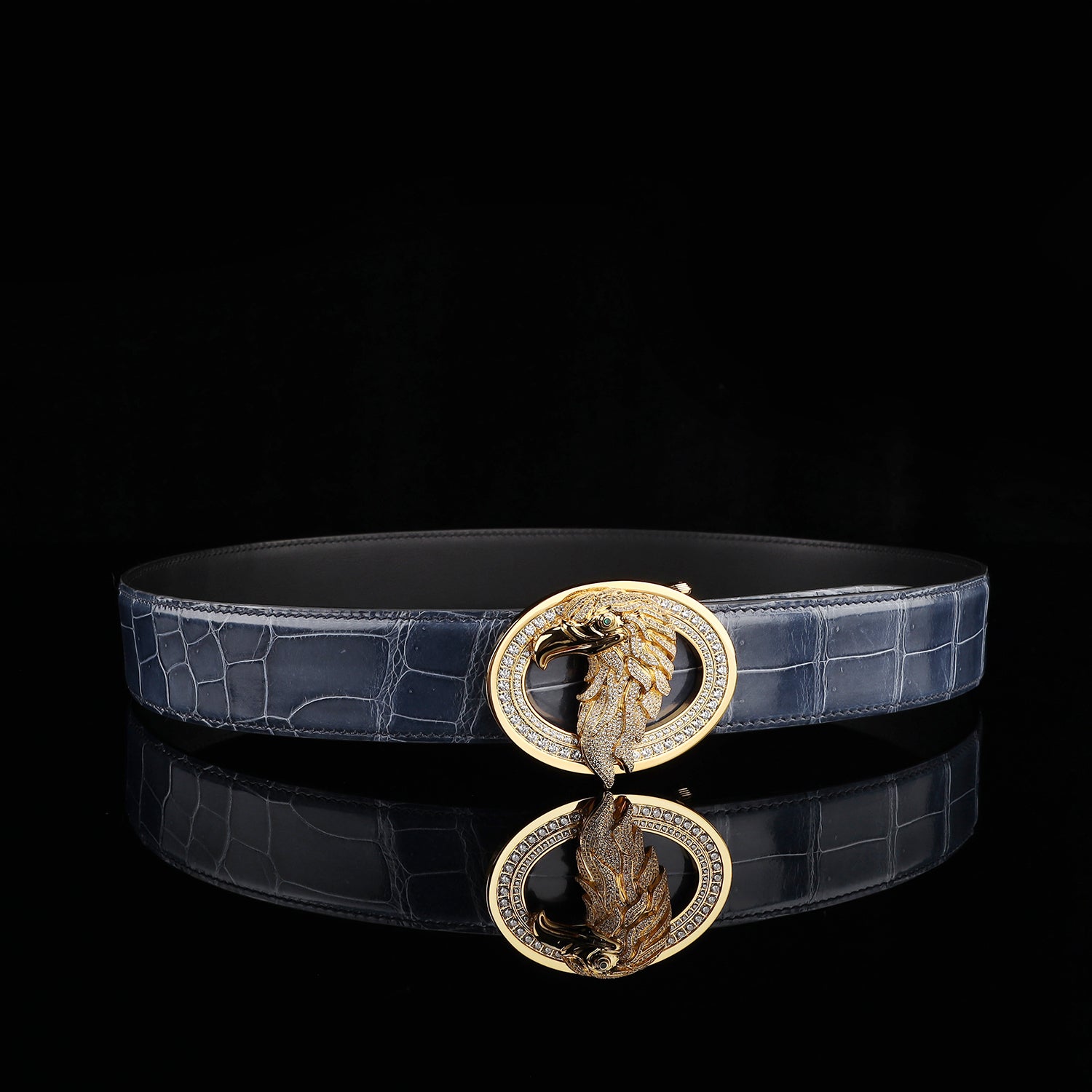 BELTLEY Storm Blue Exotic Crocodile Leather Belt – High Shine Men's Belt