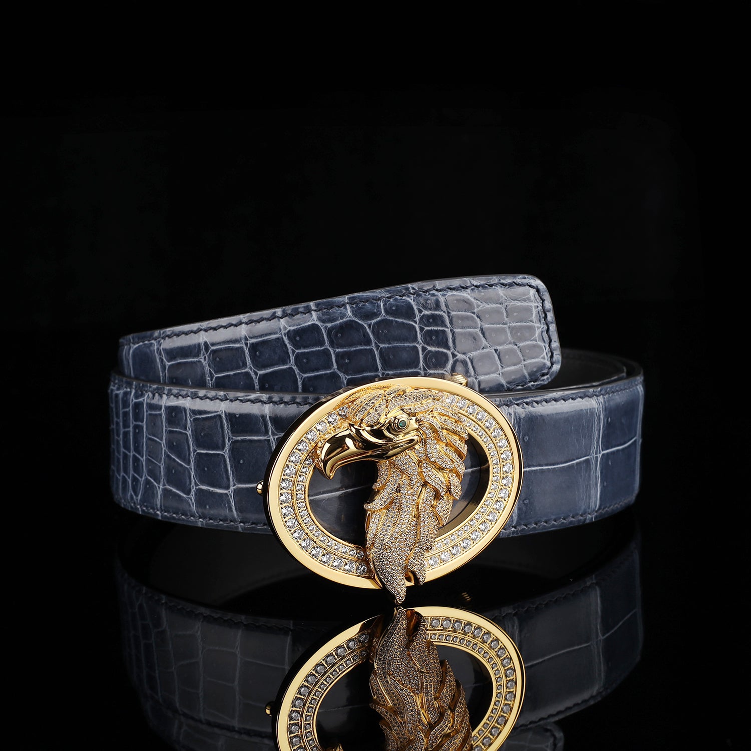 BELTLEY Storm Blue Exotic Crocodile Leather Belt – High Shine Men's Belt