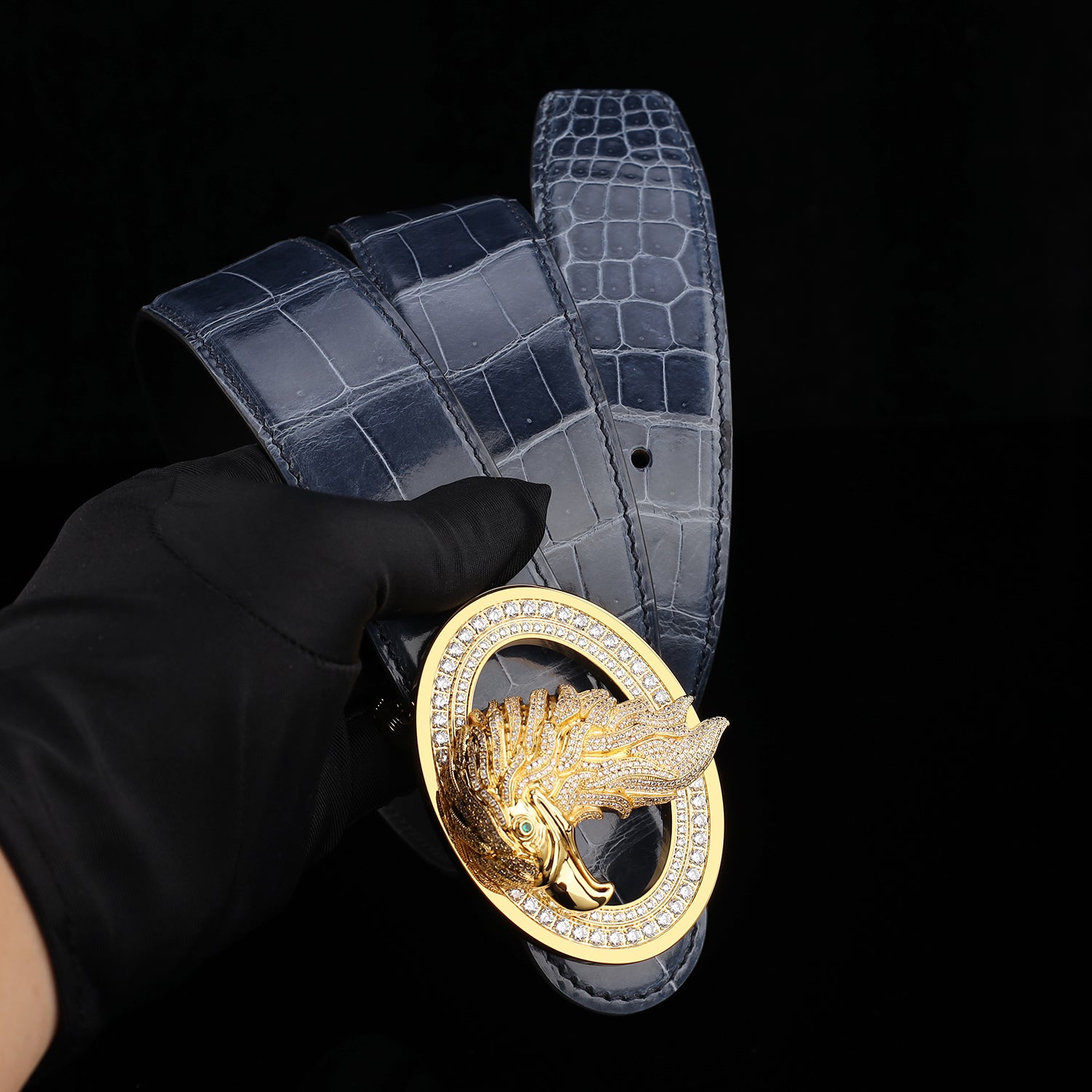 BELTLEY Storm Blue Exotic Crocodile Leather Belt – High Shine Men's Belt