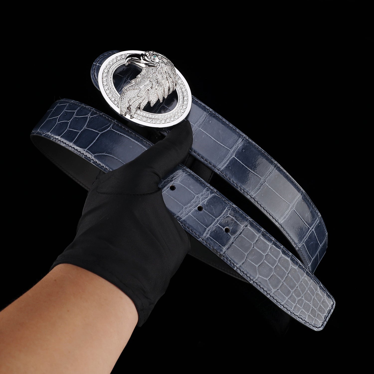 BELTLEY Storm Blue Exotic Crocodile Leather Belt – High Shine Men's Belt