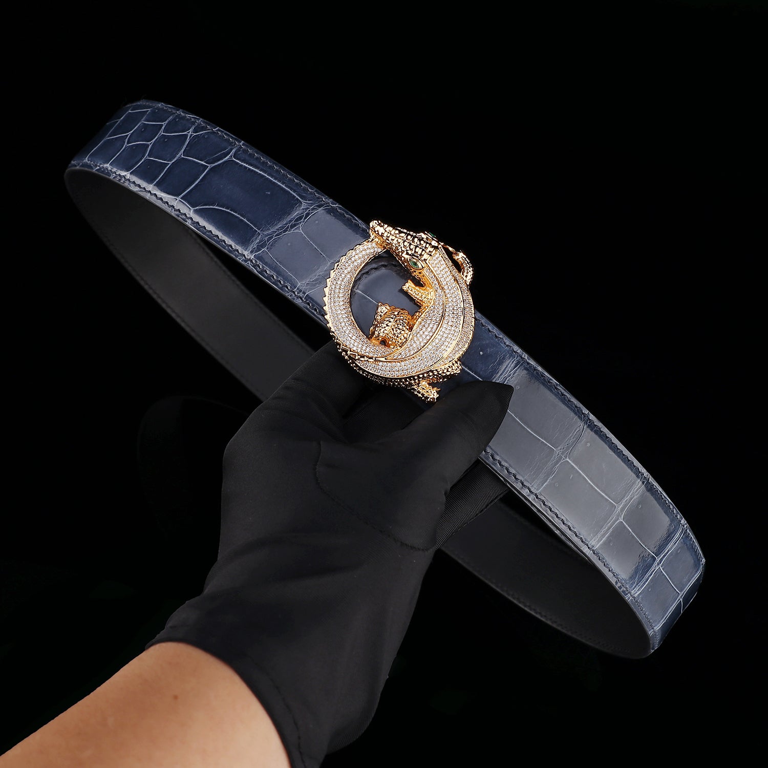 BELTLEY Storm Blue Mirror Finish Crocodile Leather Belt – Premium Exotic Style Belt