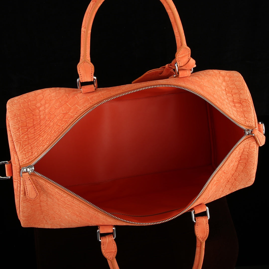 BELTLEY Sueded Hermès Orange Nile Crocodile Travel Bag- The Voyager Edition