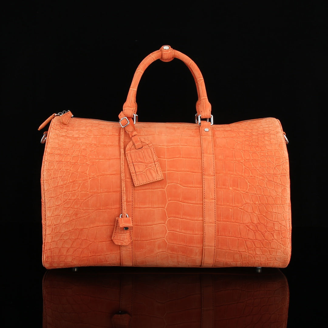 BELTLEY Sueded Hermès Orange Nile Crocodile Travel Bag- The Voyager Edition
