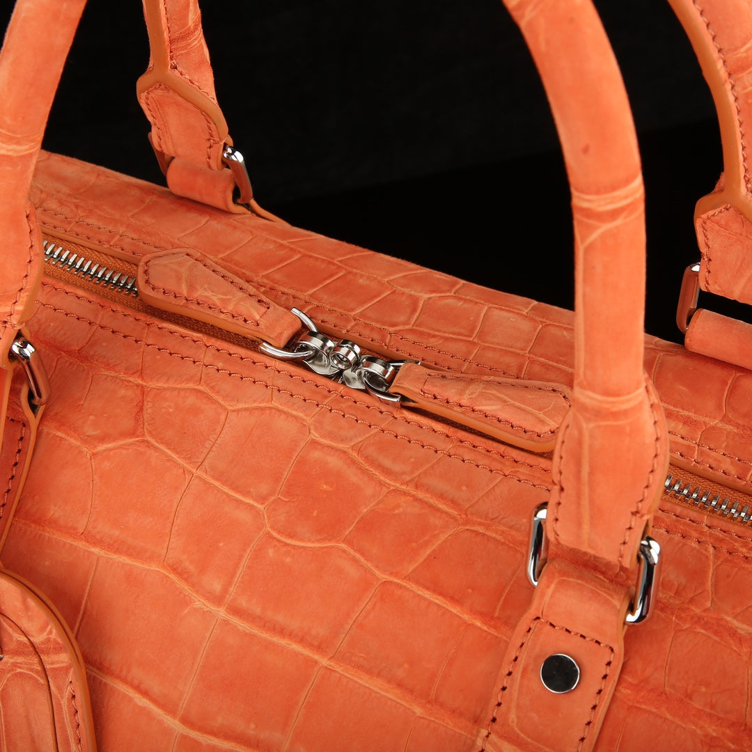 BELTLEY Sueded Hermès Orange Nile Crocodile Travel Bag- The Voyager Edition
