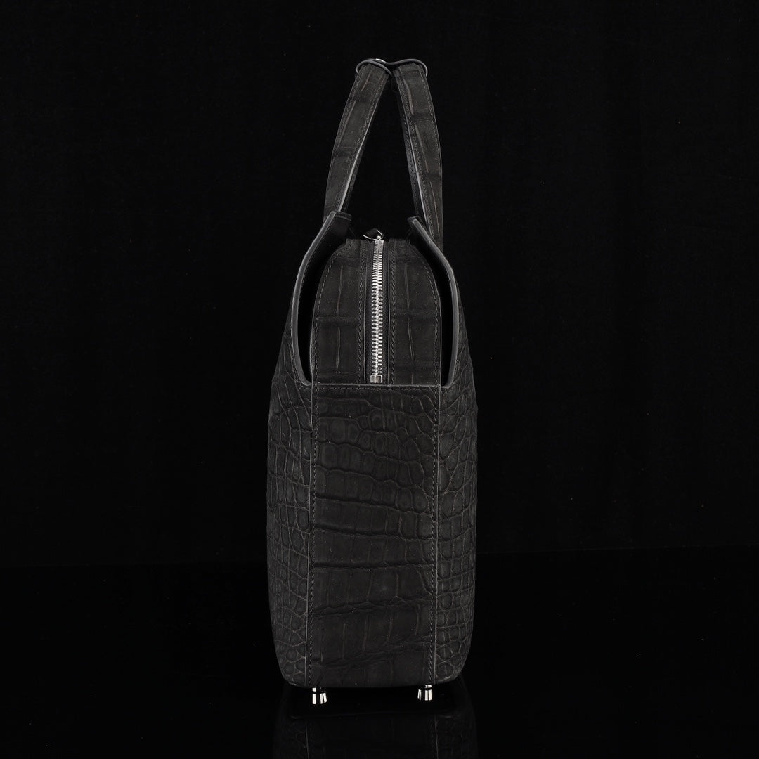 BELTLEY Sueded Nile Crocodile Leather Briefcase – Black Crocodile Bag