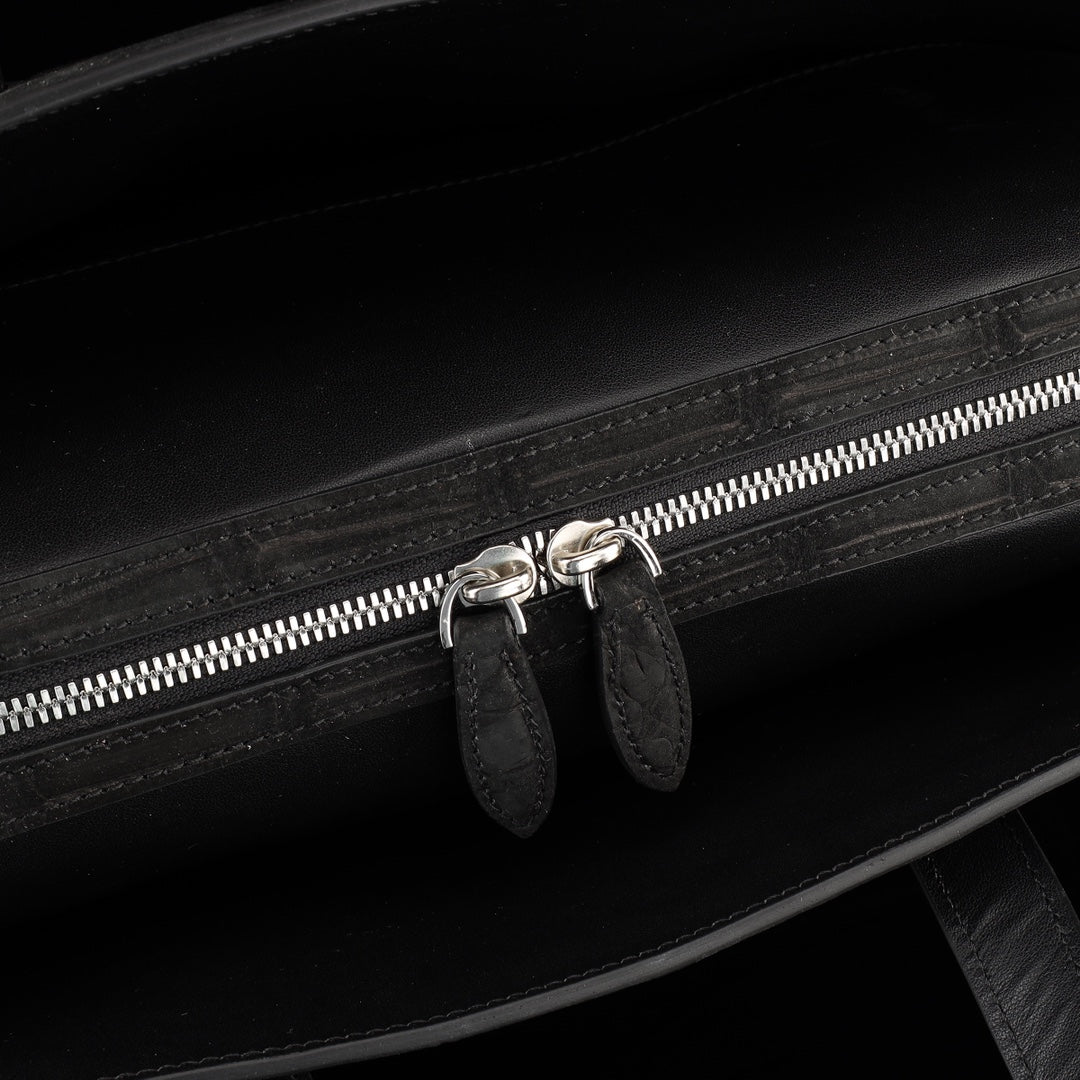 BELTLEY Sueded Nile Crocodile Leather Briefcase – Black Crocodile Bag