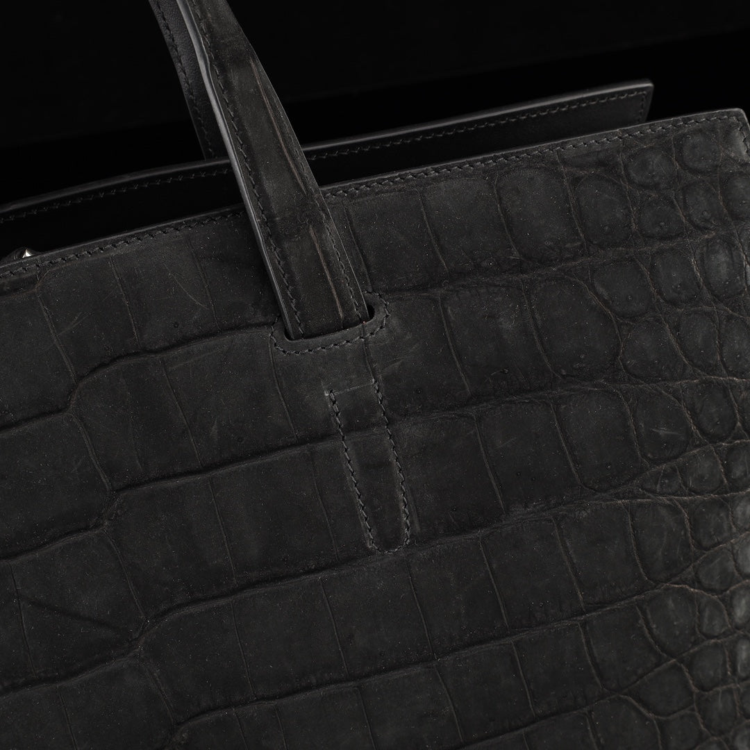 BELTLEY Sueded Nile Crocodile Leather Briefcase – Black Crocodile Bag