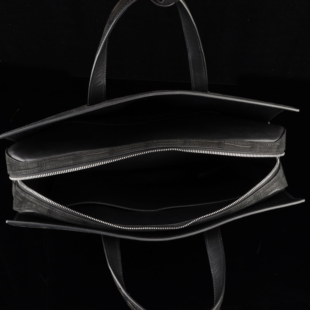 BELTLEY Sueded Nile Crocodile Leather Briefcase – Black Crocodile Bag