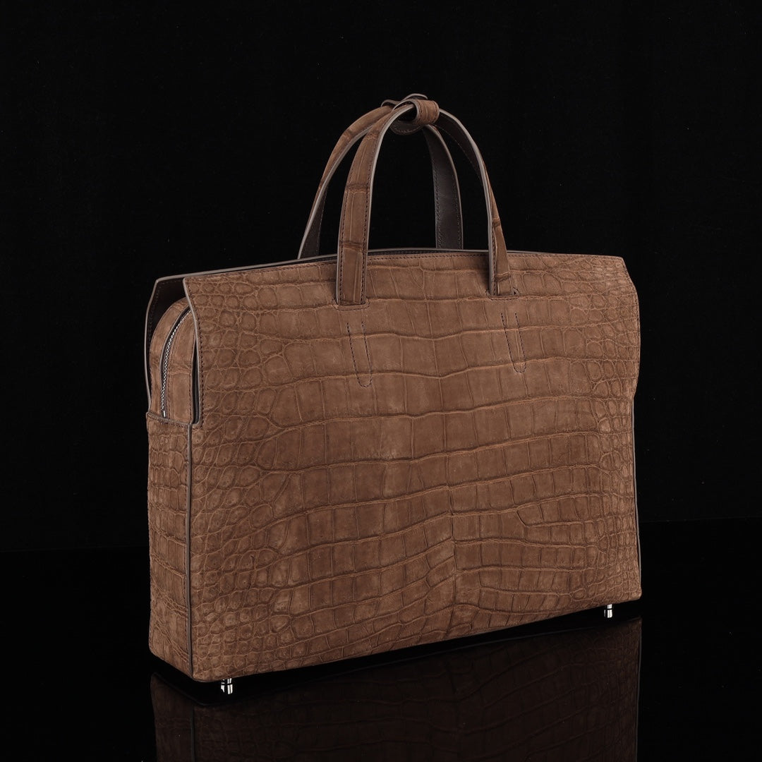 BELTLEY Sueded Nile Crocodile Leather Briefcase – Brown