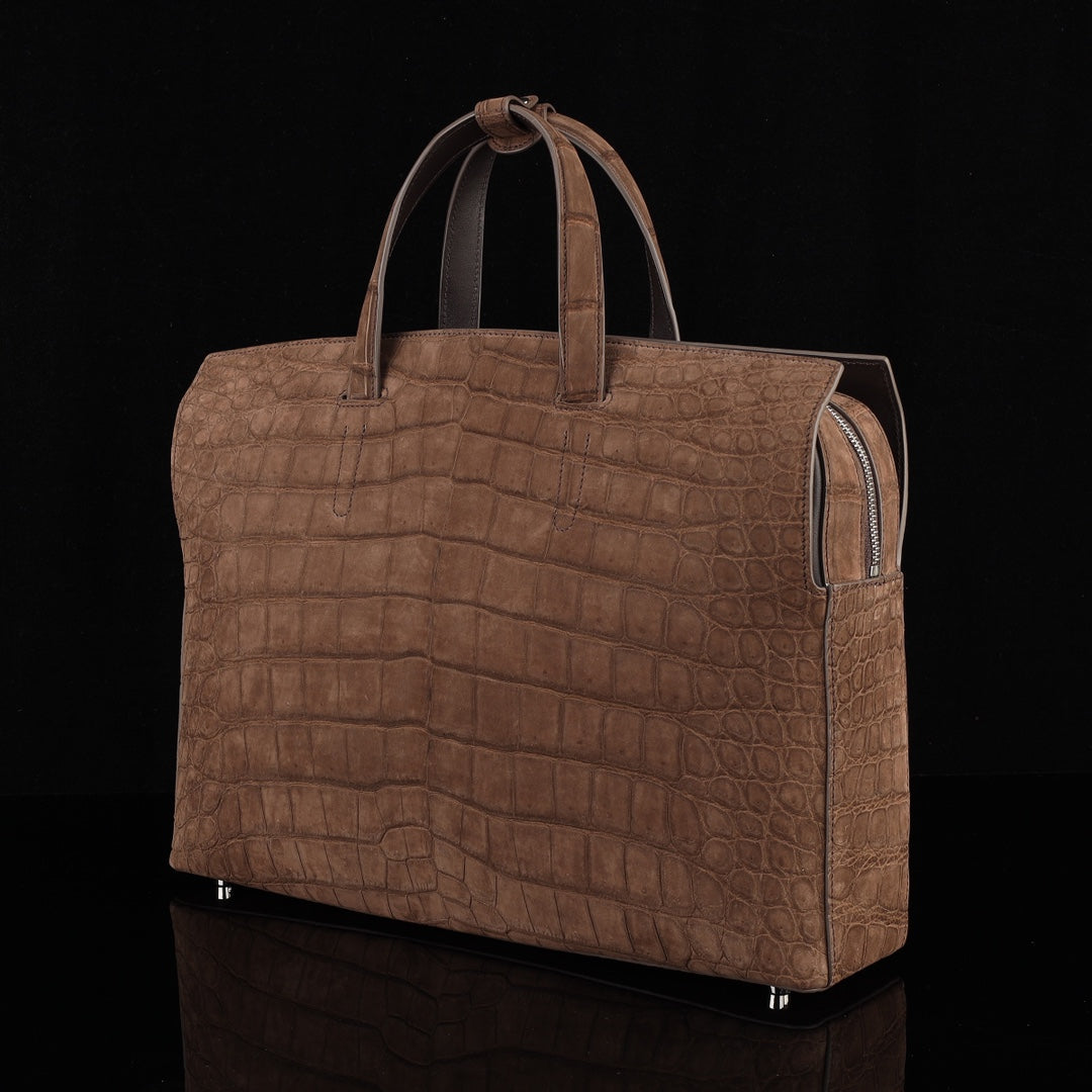 BELTLEY Sueded Nile Crocodile Leather Briefcase – Brown