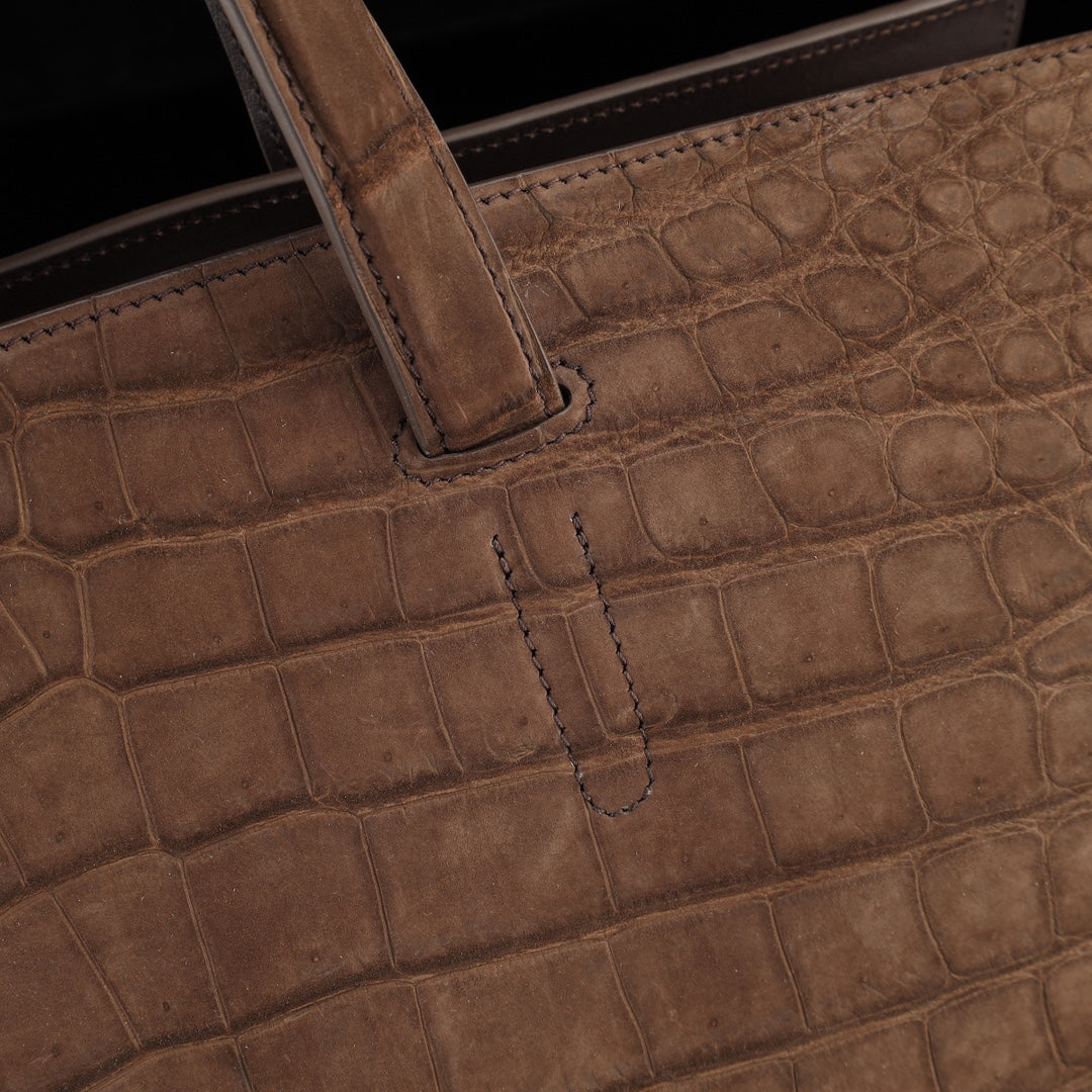 BELTLEY Sueded Nile Crocodile Leather Briefcase – Brown