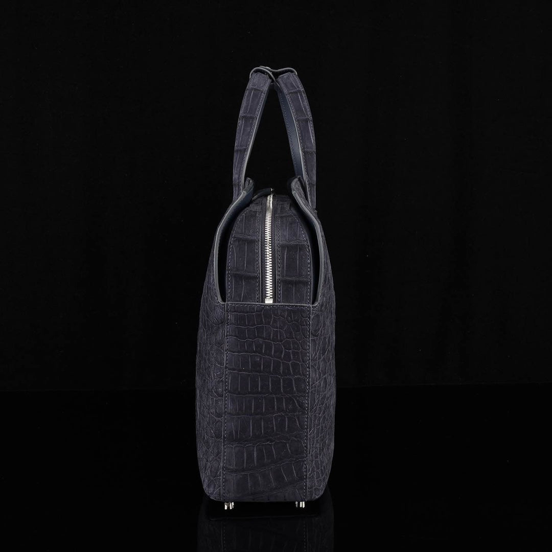 BELTLEY Sueded Nile Crocodile Leather Briefcase – Navy Blue